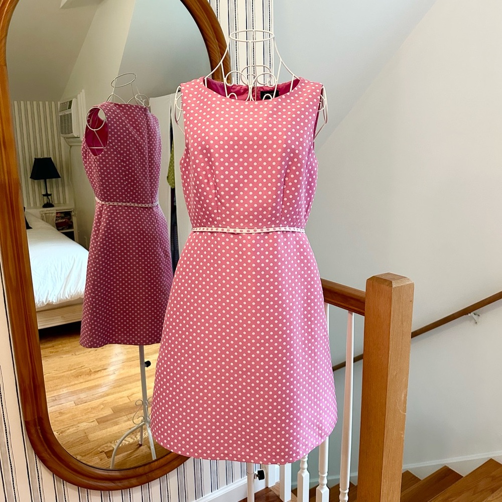 Tahari pink polka dot dress